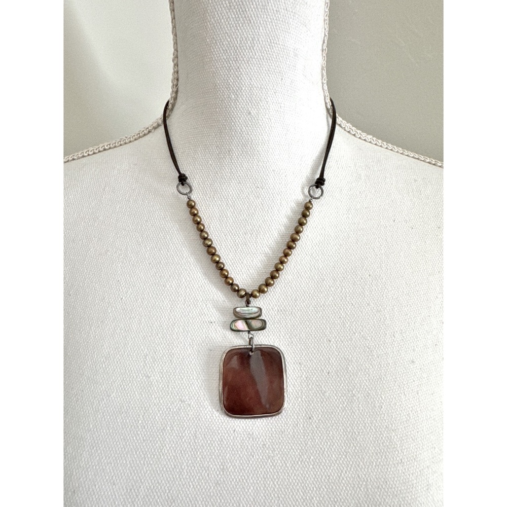 Silpada Etched Black Pen Shell & Pearl Necklace.925 Sterling Silver 16”